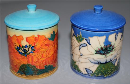 Sally Tuffin for Dennis Chinaworks. Two floral jars and covers, no.2 & no.5